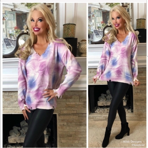 Last 1️⃣ Distressed Tie-Dyed Lightweight Sweater-M - Picture 2 of 6